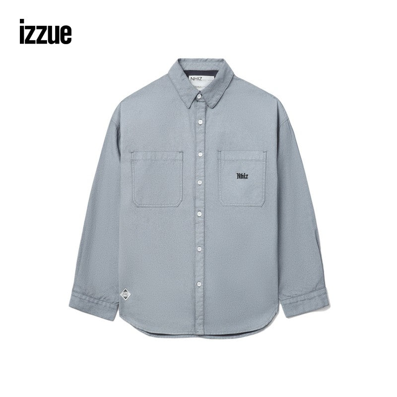 izzue men's loose long-sleeved shirt 2024 autumn trend stylish lapel top 8128S4M