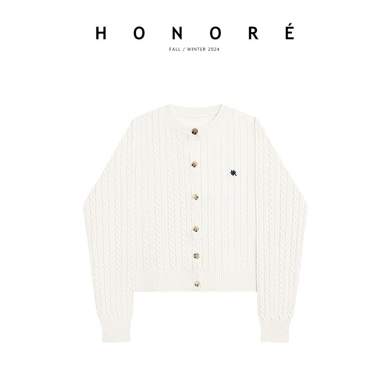 HONORE Guyue Office Bella Cashmere Cable Knit Cardigan Pullover