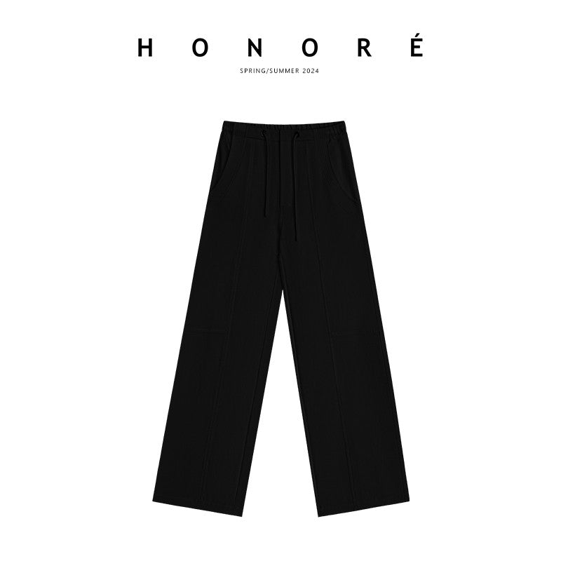 HONORE Guyue Casual Free Style Structure Design Breathable Fabric Versatile Wide Leg Drawstring Floor-Mopping Casual Pants