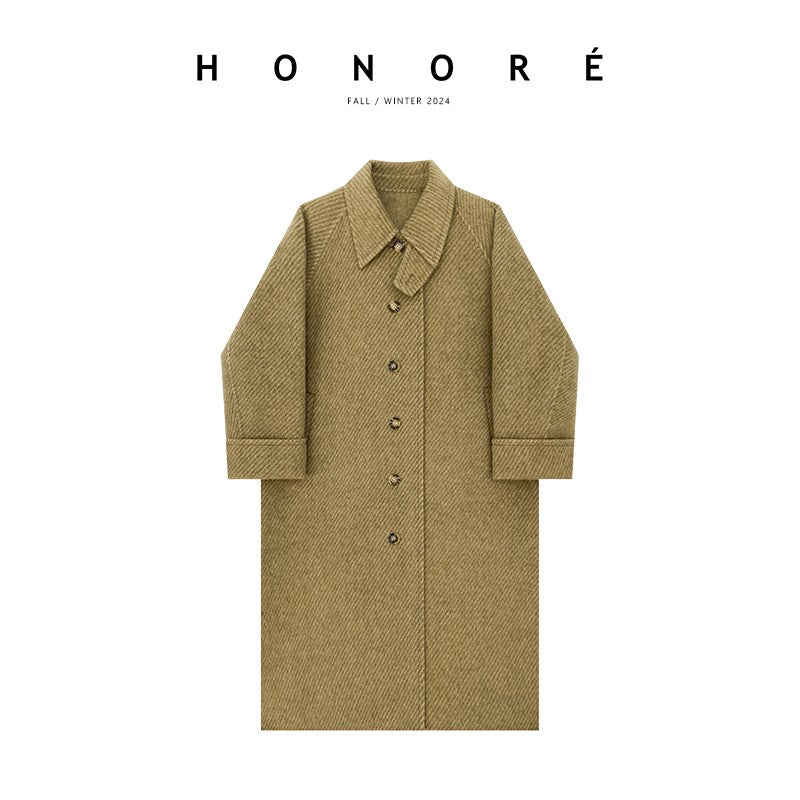 HONORE Retro vintage Tencel wool texture high slit retro style vintage coat