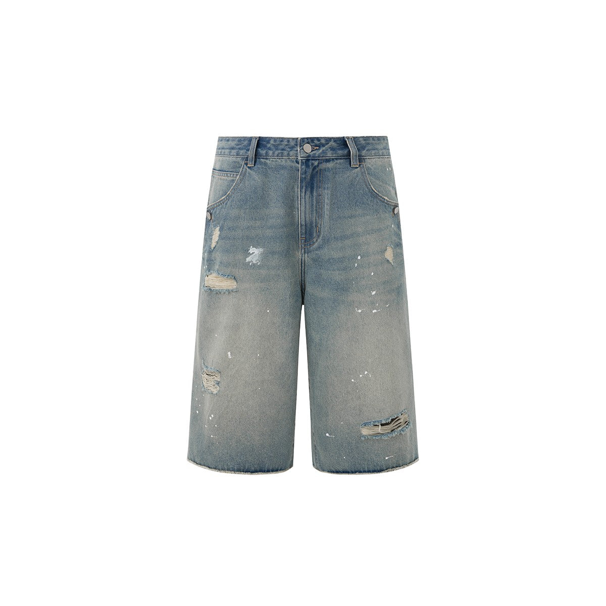 CHINISM Chichen ink-splashed ripped seven-point jeans men's summer new custom denim men's pants