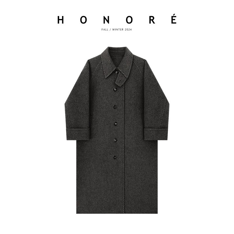 HONORE Retro vintage Tencel wool texture high slit retro style vintage coat