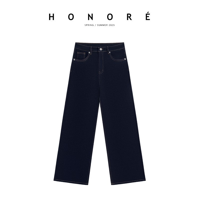 HONORE Guyue luxury high-density flocking brushed denim straight-leg jeans