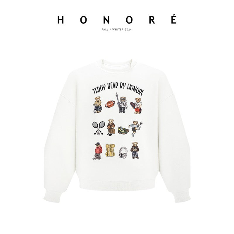 HONORE Gu Yue Teddy Bear Original Hand-painted Series Textured Sports Sweatshirt