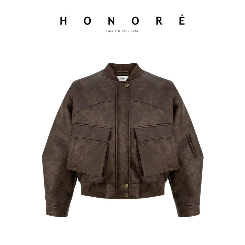 HONORE Gu Yue Saint Martin collection vintage environmentally friendly cow foam leather heavy high street leather jacket