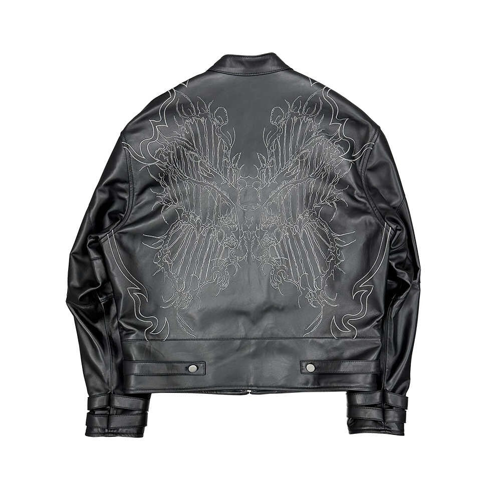 TrendMaybe &quot;Palace Style&quot; New Chinese Embroidered Leather Jacket Handsome Zhongshan Suit Leather Jacket Short Coat