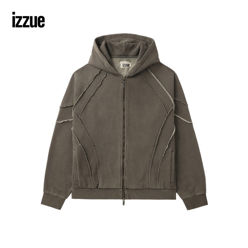 izzue men's hooded zipper sweatshirt 2024 winter new style cool street trend loose outerwear 3524W4N