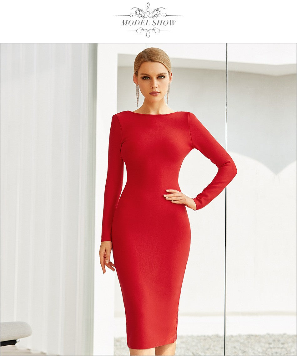 2020 European and American autumn and winter new double-head zipper sexy tight-fitting slim elastic bandage two-sided hip dress