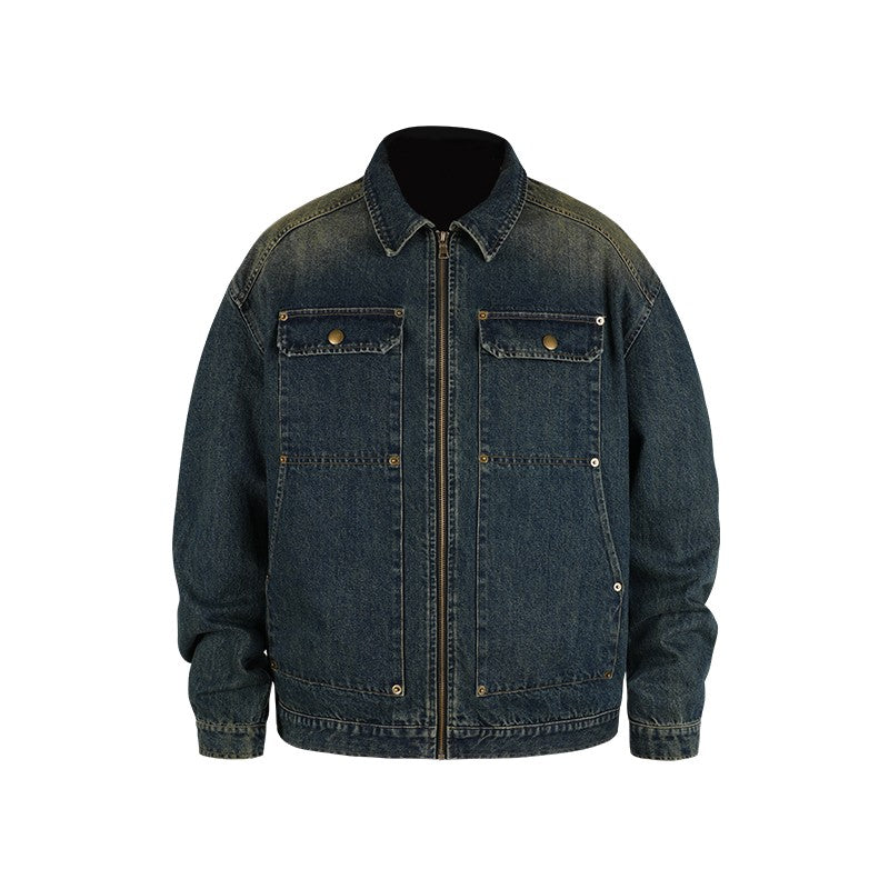 ANTIDOTE washed faded rivet denim jacket American street retro distressed spring and autumn tops coat for men and women