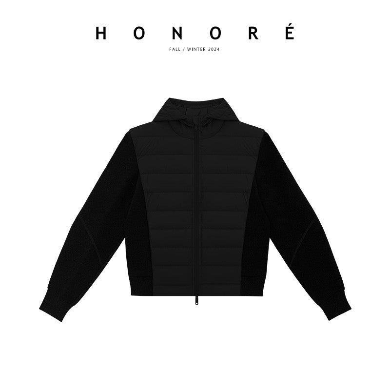 HONORE Ancient Moon Mon Sense Sweater Knitted Splicing Light Hooded Goose Down Jacket