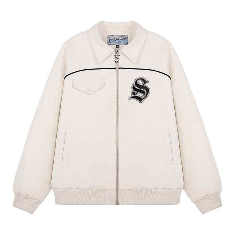 ASEN Same STK SmallTownKid NESA Logo Embroidered Imitation Leather Jacket Warm Coat Jacket