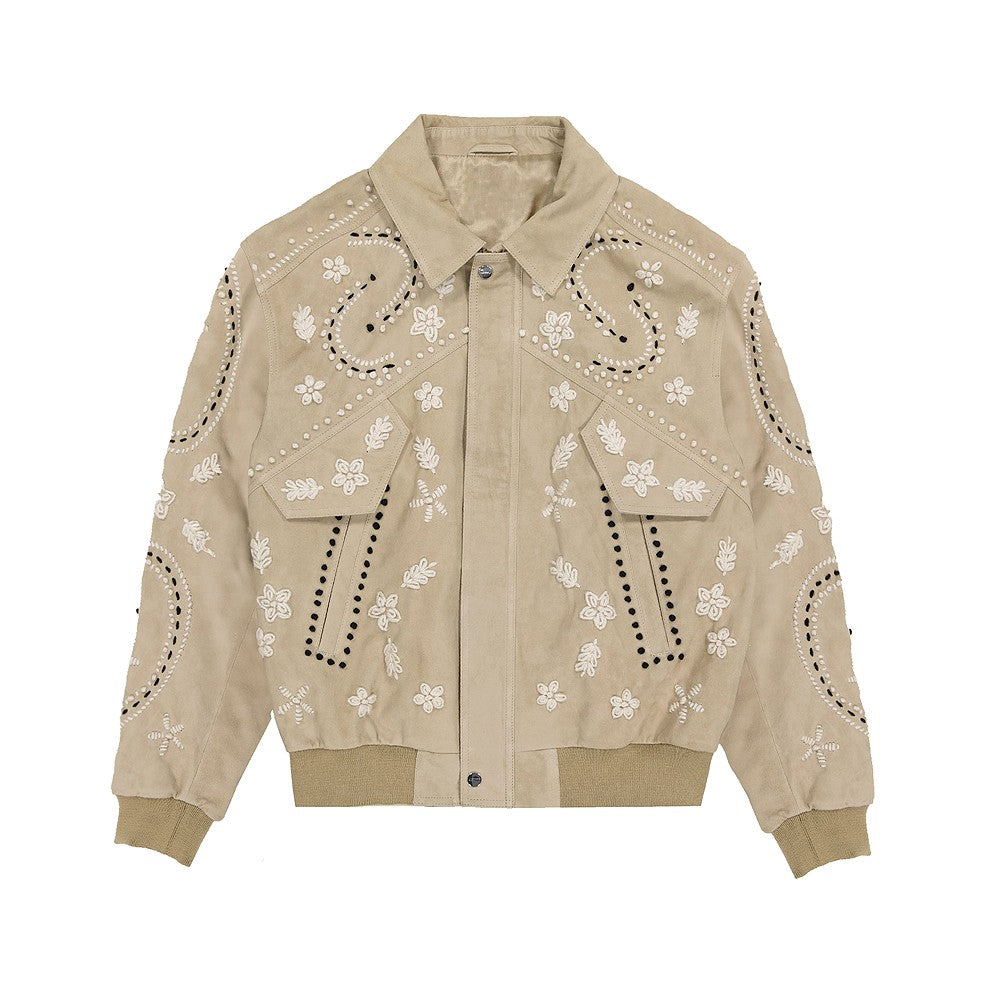 TrendMaybe&quot;Holiday style&quot; floral hand-embroidered suede sheepskin jacket