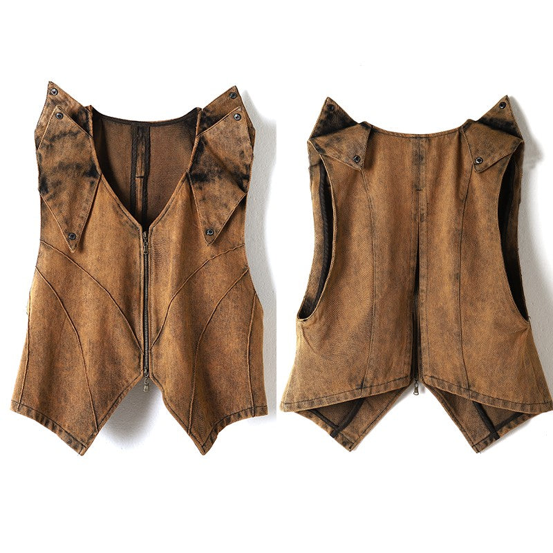 DND4DES wasteland punk distressed brown vest original deconstruction design Wang Hedi Xiaogui same style