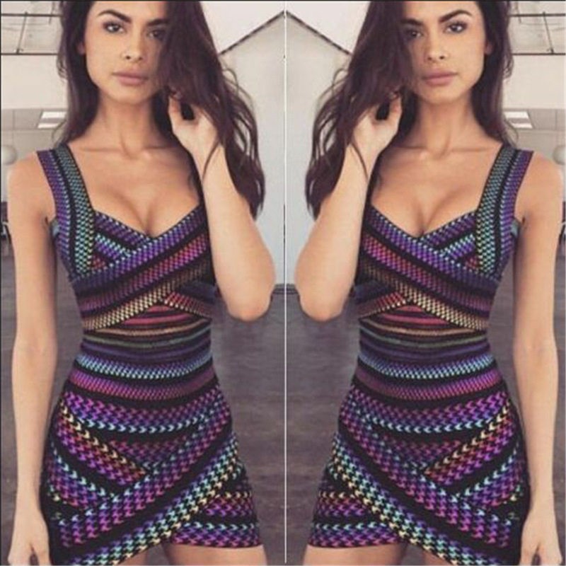 New Colorful Houndstooth Gold Stamping Bandage Dress Herve Leger Celebrity Birthday Cocktail Party Star Dress