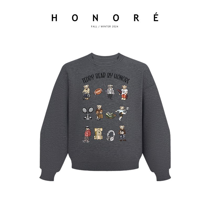 HONORE Gu Yue Teddy Bear Original Hand-painted Series Textured Sports Sweatshirt