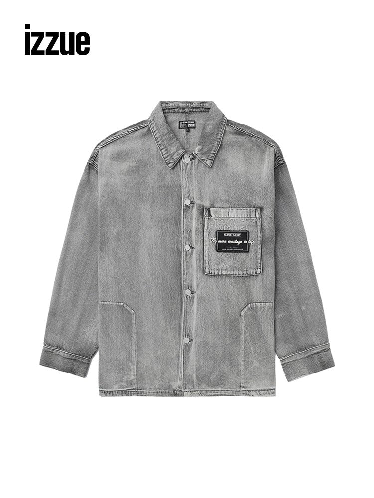 izzue x ARMY men's autumn shirt-style denim jacket 2024 new retro men's washed jacket