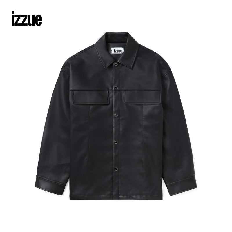 izzue men's leather lapel jacket 2024 autumn new style handsome trend PU leather jacket 7130F