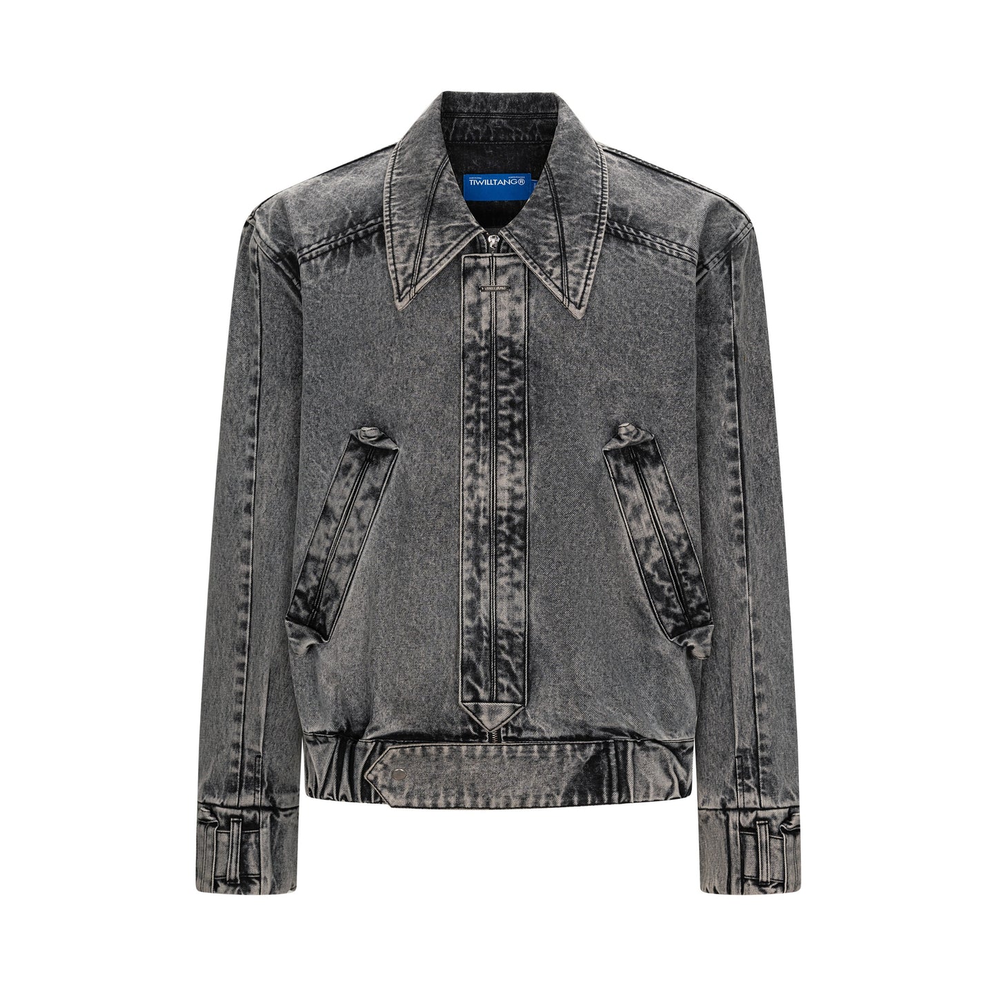 TIWILLTANG Qi Shi Lu &quot;Casting Stifling Wings&quot; Retro Washed Triangle Hem Lapel Denim Jacket