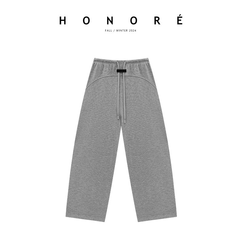 HONORE Gu Yue American Luxury Loose Comfort Leather Label Sweatpants