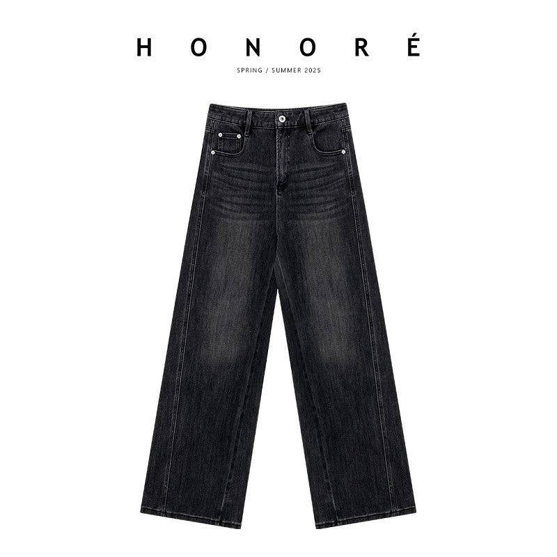 HONORE Guyue Supermodel God Pants Lycra Double Core Structure Stretch Denim Wide Leg Pants