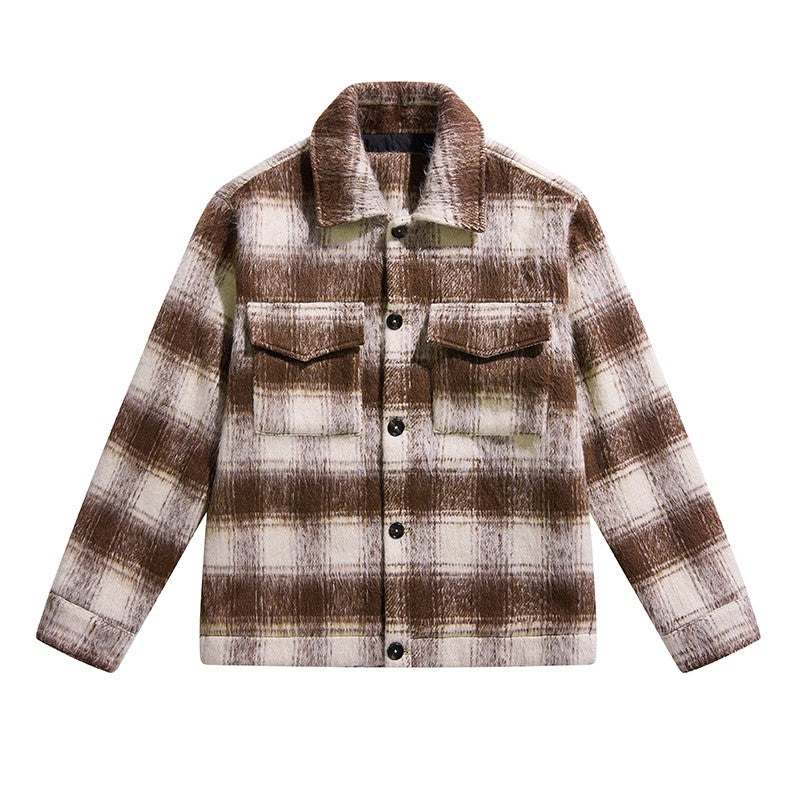 MT99 woolen Chanel style lapel plaid jacket for men and women with contrasting lapel American street loose jacket tops