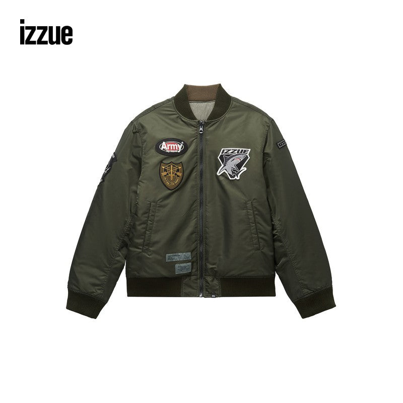 izzuex ARMY men's reversible bomber jacket 2024 autumn new style cool zipper jacket