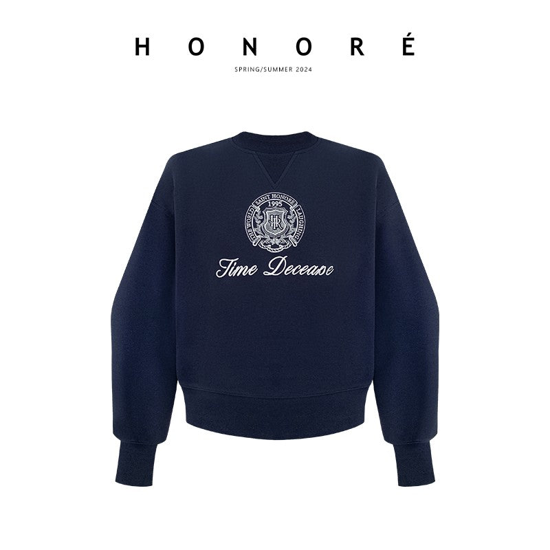 HONORE Gu Yue American lookbook original embroidered sports badge American ice silk ultra-thin air-conditioning sweatshirt