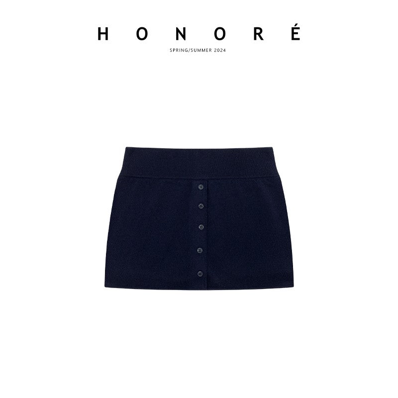 HONORE Gu Yue tennis old money style 100% sheep wool exquisite sweater knitted cardigan skirt three-piece set