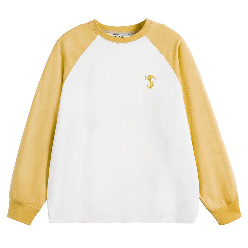 STK SmallTownKid embroidered heavy cotton raglan long-sleeved T-shirt trendy brand simple contrast color bottoming shirt TEE