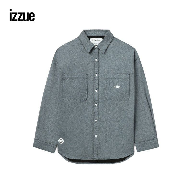 izzue men's loose long-sleeved shirt 2024 autumn trend stylish lapel top 8128S4M