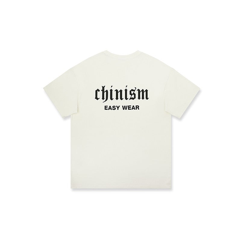 CHINISM Chichen Letter Short Sleeve T-shirt Men's Trendy Loose American Fashion Brand Summer Casual Washed Half Sleeve