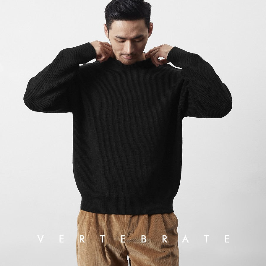 Vertebrate men's clothing European and American simple Korean style Morandi color knitted sweater pullover versatile basic style loose casual