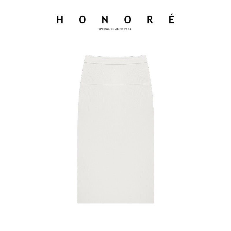 HONORE Guyue sportychic oblique shoulder careful American lazy skin-friendly cotton sweater skirt suit