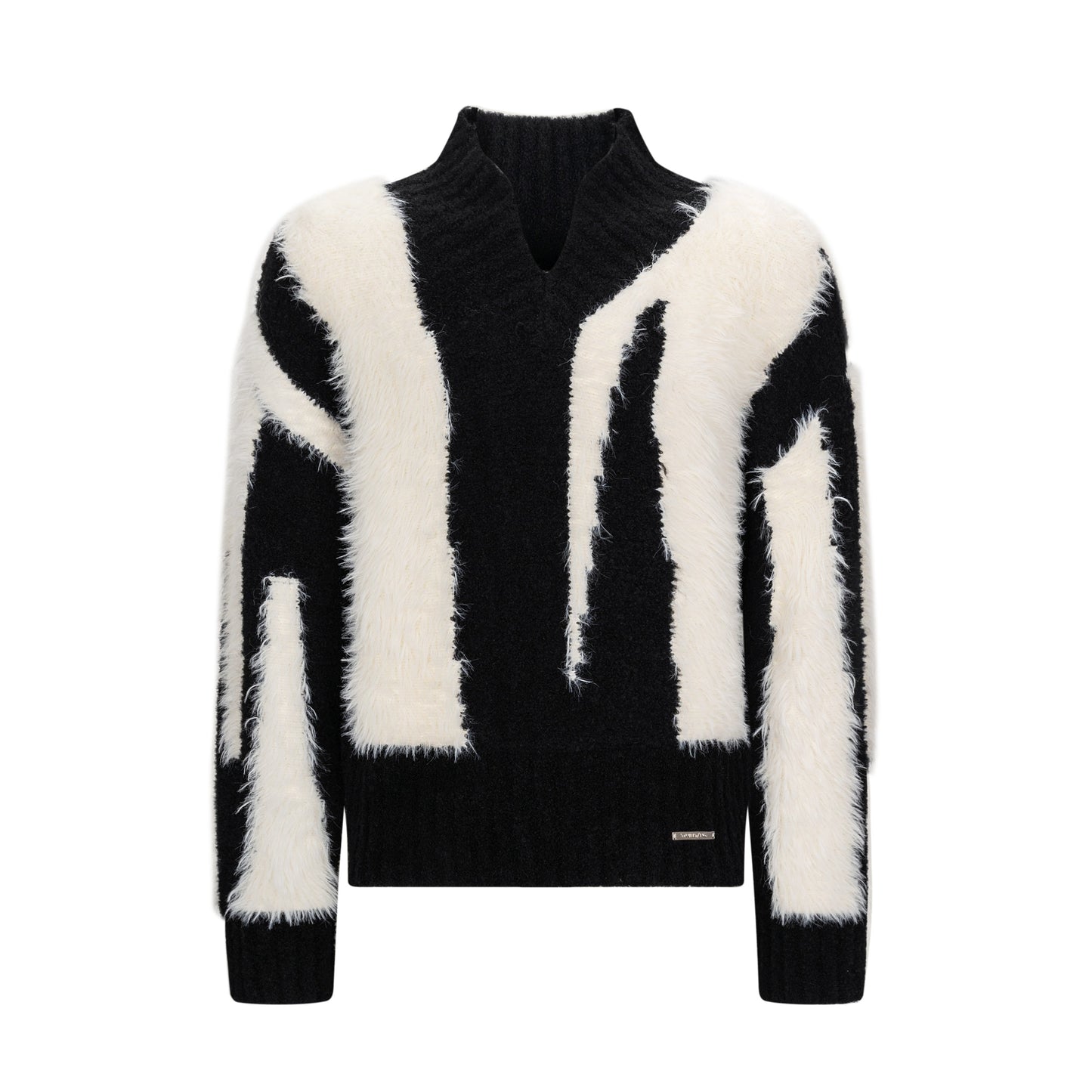 TIWLLTANG Qishilu &quot;White Feather Reflection&quot; imitation mink stitching knitted sweater lazy plush V-neck sweater