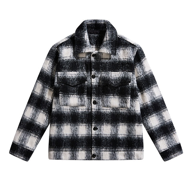 MT99 woolen Chanel style lapel plaid jacket for men and women with contrasting lapel American street loose jacket tops