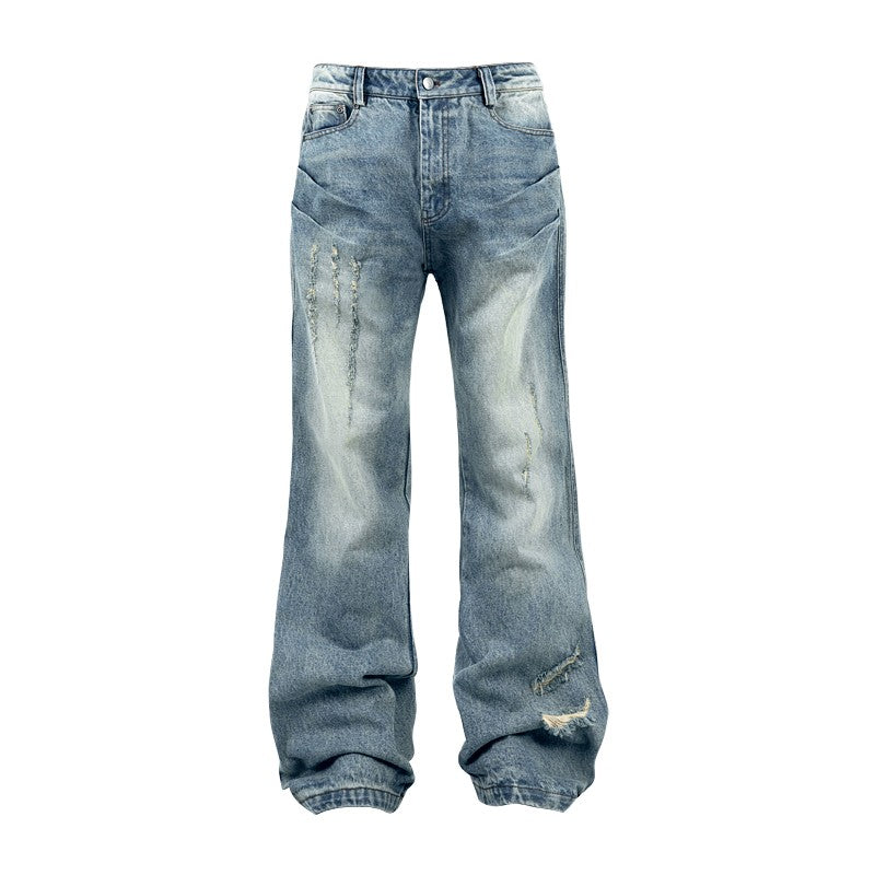 ANTIDOTE damaged scratch washed flared jeans men's American cleanfit loose straight long pants