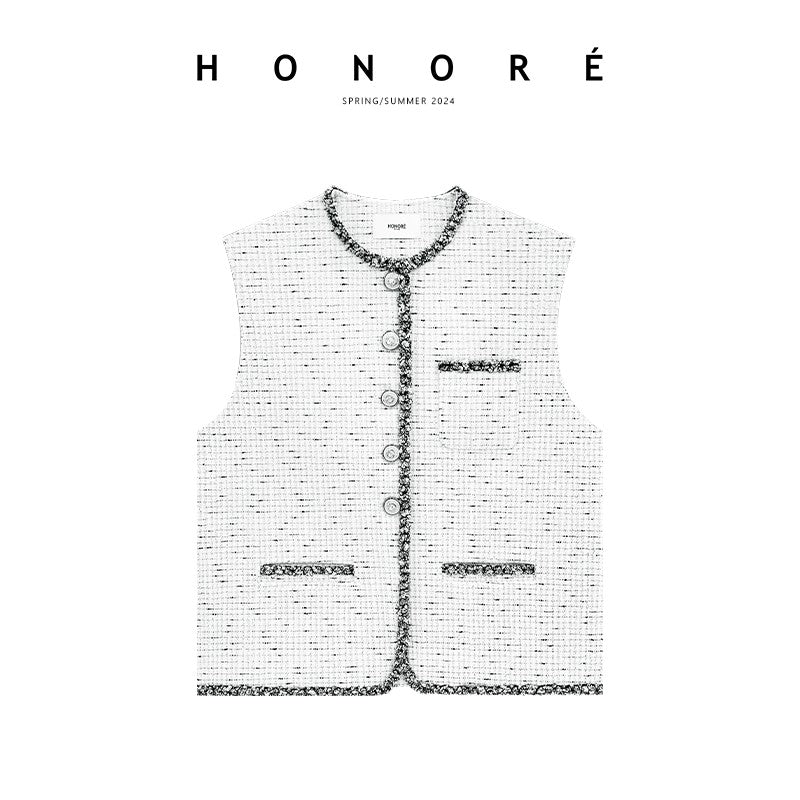 HONORE Gu Yue Collection Series Retro Fashion High-end Vest Top Loose Version Chanel Vest