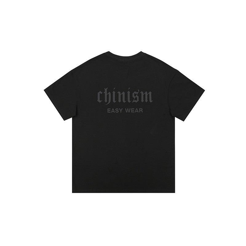 CHINISM Chichen Letter Short Sleeve T-shirt Men's Trendy Loose American Fashion Brand Summer Casual Washed Half Sleeve