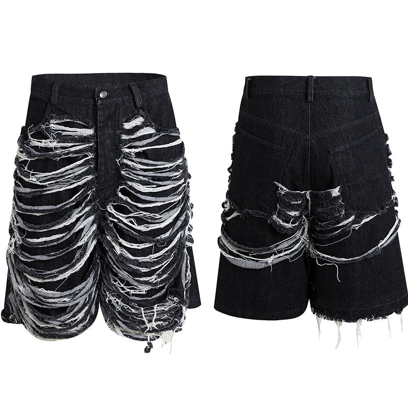 DND4DES original niche design American street heavy washed knife cut damaged jeans seven-point shorts