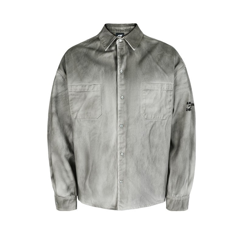 ANTIDOTE white and gray gradient denim jacket washed and distressed retro American dirty dyed outerwear casual cardigan men