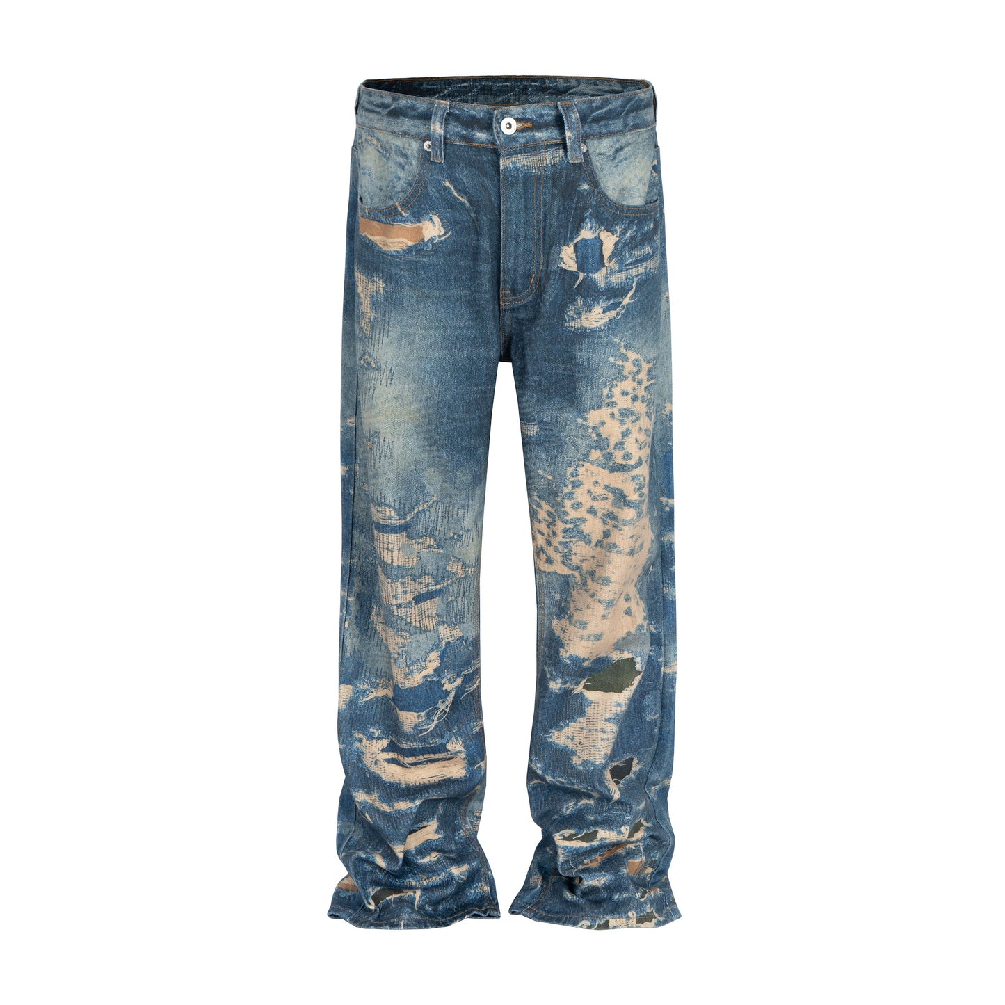 ASTT 24FW autumn and winter new digital 3D printing erosion destruction visual effect loose straight denim trousers