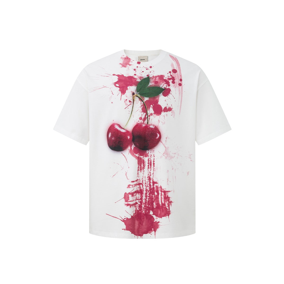 CHINISM Red Dust Cherry Printed Cotton Short-Sleeved T-Shirt Men's Summer New American Heavy Half-Sleeved Top