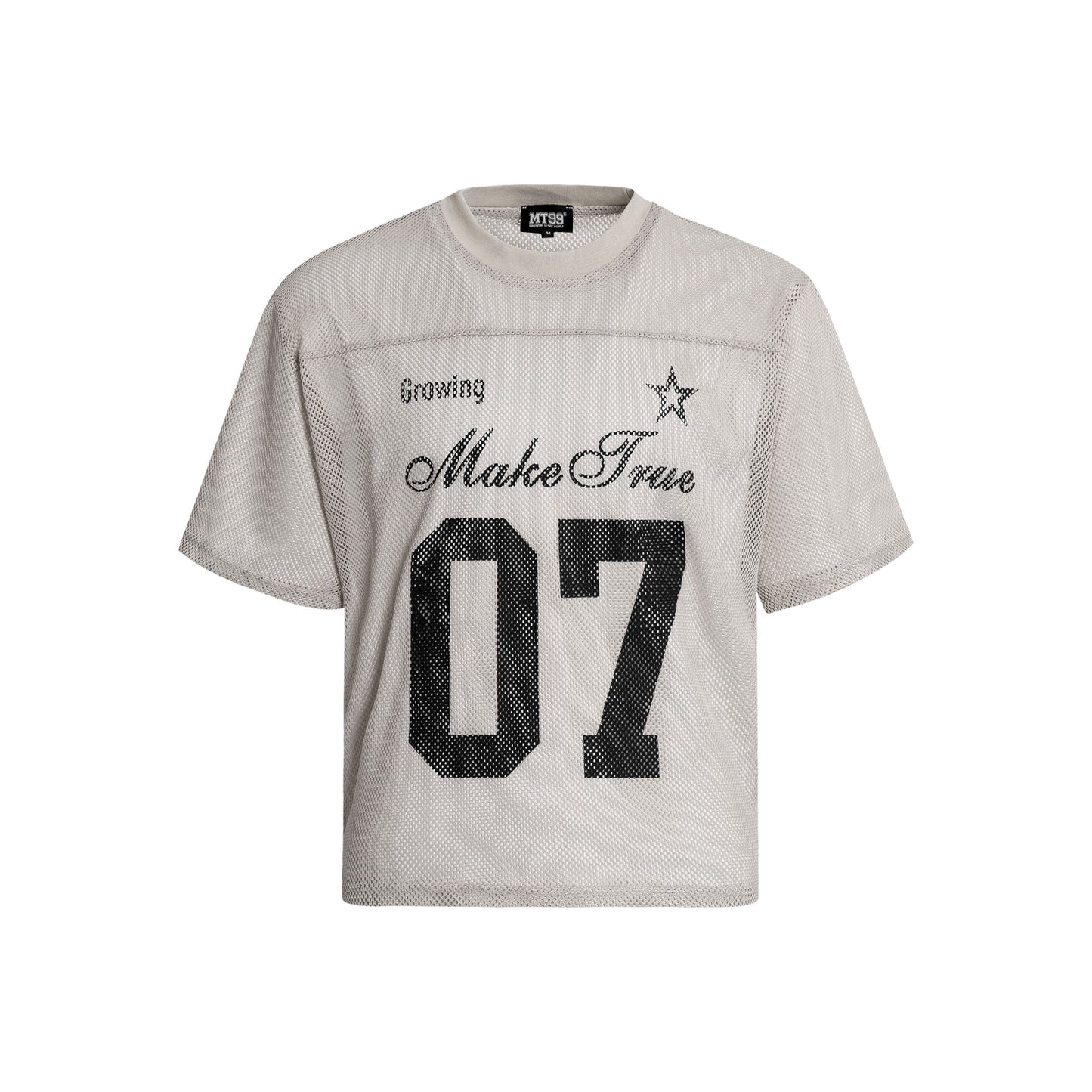 MT99 American &quot;Fashion Hollow&quot; Letter Loose Grid Printed T-shirt Sports Jersey Outerwear Drop Shoulder T-shirt