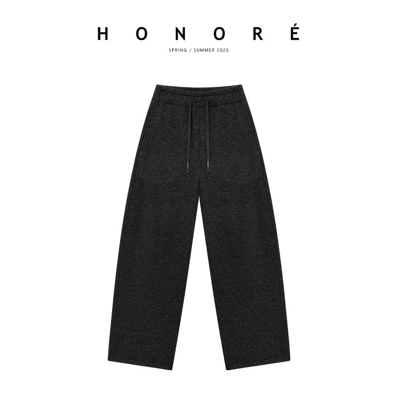 HONORE Gu Yue fashionable sports style comfortable and soft wool banana grandma thin velvet pants