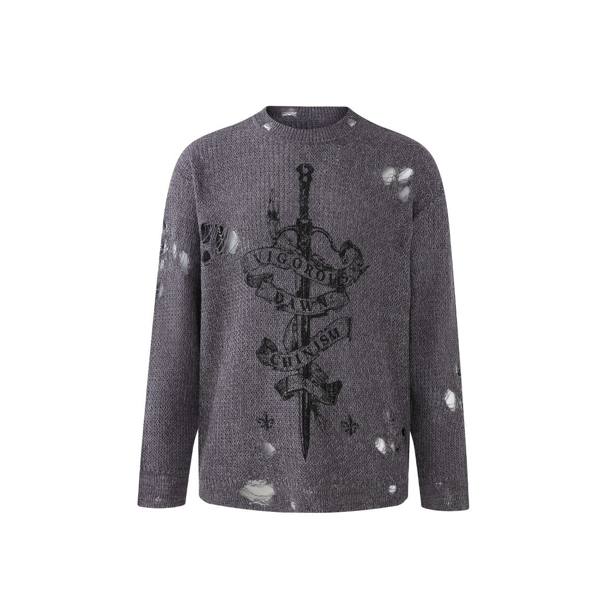 The same style as the mall CHINISM Red Dust Knight digital print hole round neck sweater men's spring sweater