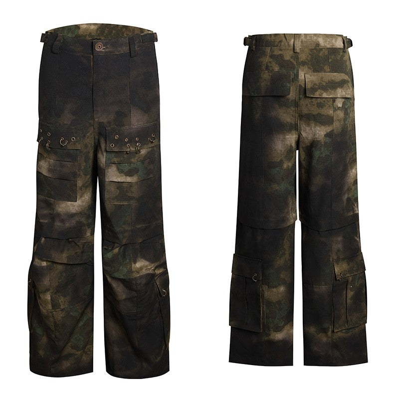 DND4DES Lee Taemin's same American style wasteland style washed dirty dyed Cargo pants loose flared camouflage overalls