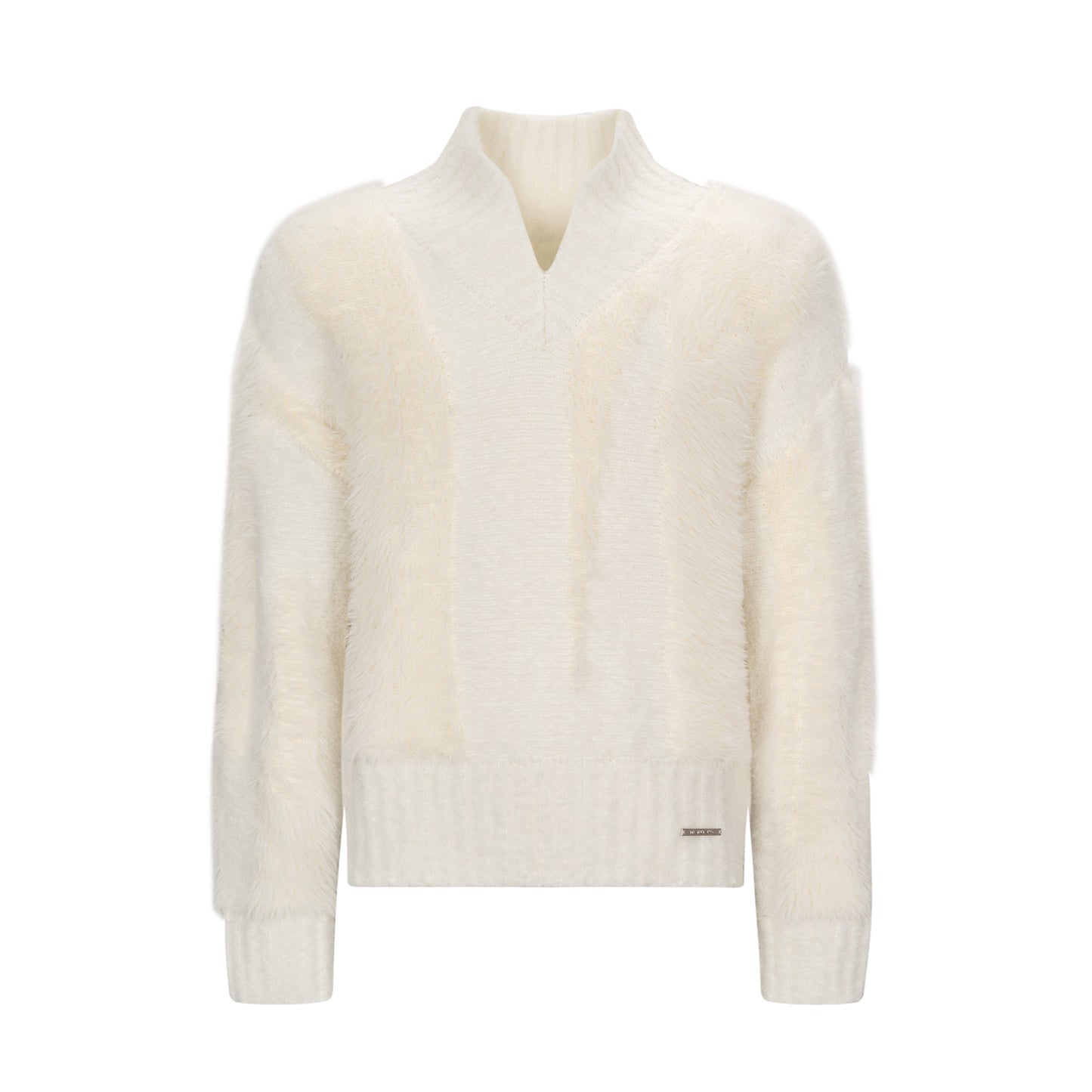 TIWLLTANG Qishilu &quot;White Feather Reflection&quot; imitation mink stitching knitted sweater lazy plush V-neck sweater