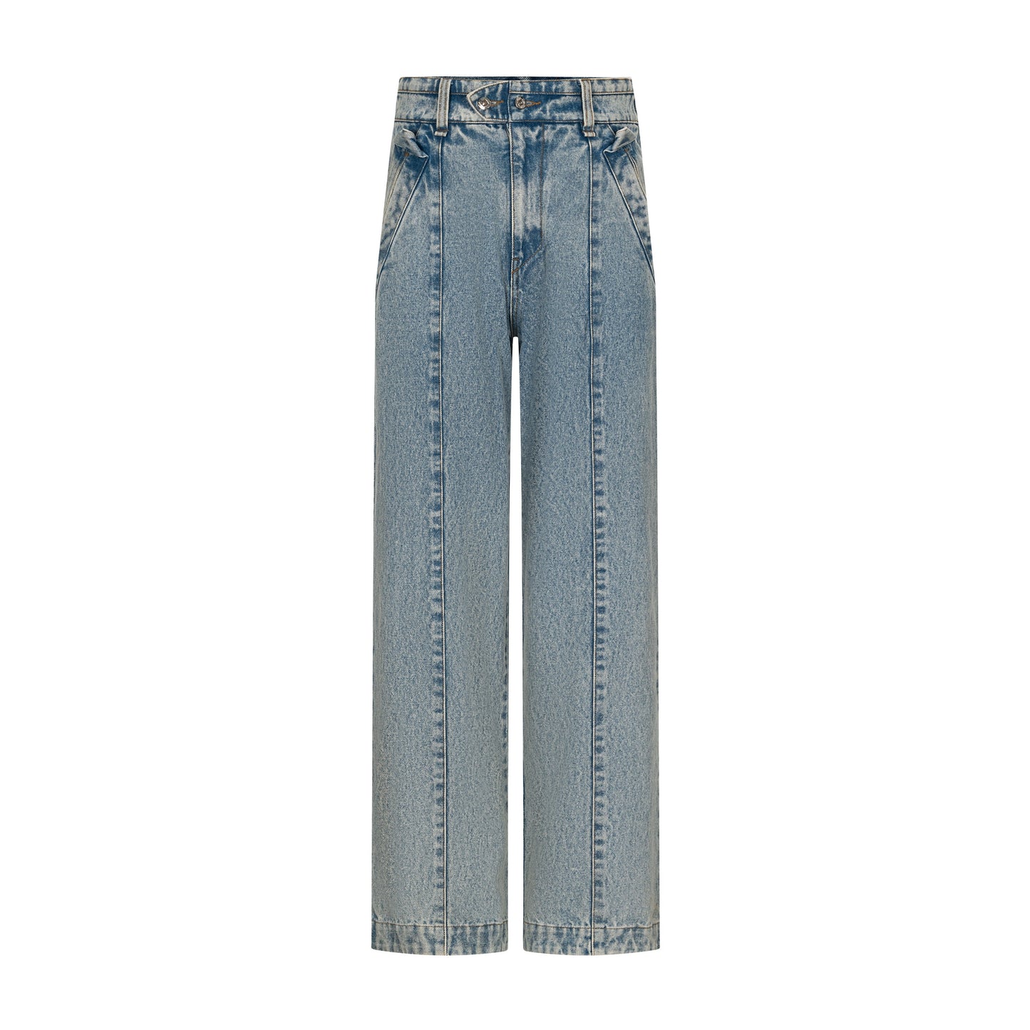 TIWILLTANG Qi Shi Lu &quot;Qin Yu Pleats&quot; Retro Washed Hem Casual Denim Straight Pants