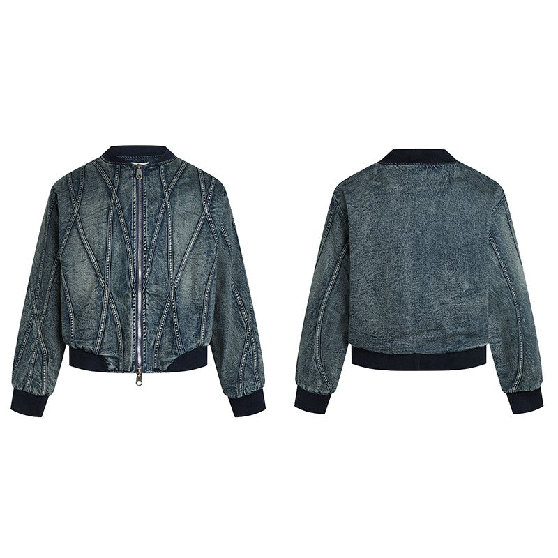 DND4DES original design niche retro deconstruction washed distressed thickened denim cotton flight jacket