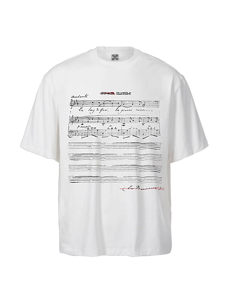 XEQUATION MUSIC SCORE G major nostalgic music score print short-sleeved sorona T-shirt